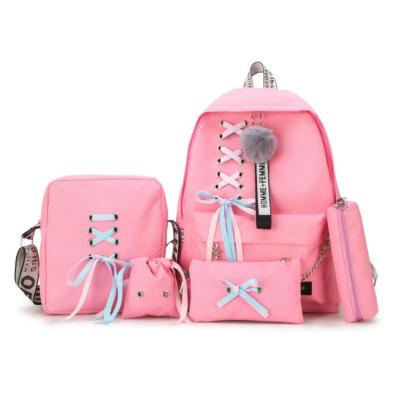 China Hot Selling Custom Canvas Girl School Backpack Bag Canvas OEM Customized Logo School Bags For Girls Set for sale