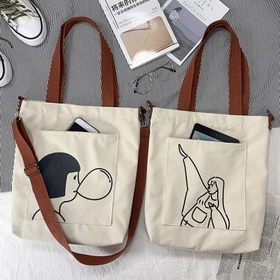 China Custom Tote Bags Handled No Minimum Eco Friendly Tote Bag Customized Women With Pocket Cotton Canvas Bag for sale