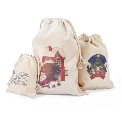 China Eco-Friendly Small Drawstring Bag Merry Christmas Eco-Friendly Gifts Bag Printed Canvas Box Bag for sale