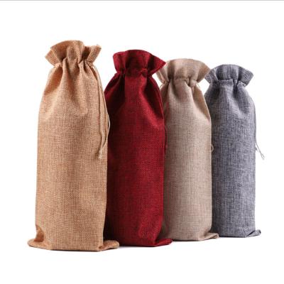 China Custom Made Luxury Christmas Drawstring Bags Luxury Logo Rope Handle Gift Wine Wine Bags Burlap Bags for sale