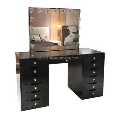 China Actions lit in the USA! Docarelife Girls Modern Glass Makeup Desk Lighted Mirror Hollywood Dresser With Vanity 13 Drawers for sale