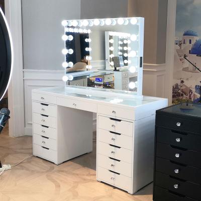 China Docarelife Hollywood Style Lighted Makeup Mirror 1.5m See Through Vanity Table With 13 Drawers for sale