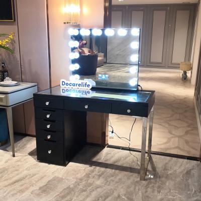 China Docarelife 7 drawers lighted storage vanity lighted mirror dressing table with stainless leg for sale