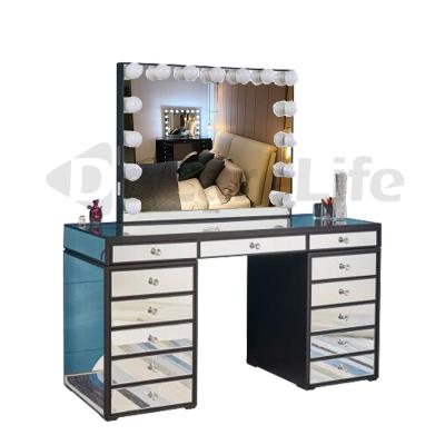 China Docarelife Lighted Home Bedroom Dressing Table Hollywood Style Mirrored Dresser With Vanity for sale