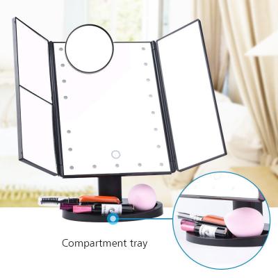 China Desktop Mirror 22 LED Nights And Triple Touch Screen Dressing Table Mirror With 1X/2X/3X Magnification Mirrors for sale