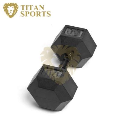 China Durable Rubber Hex Dumbbell With Black Handle for sale