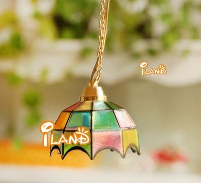 China Mini Toy/LC013E Iland Miniatures Dollhouse Battery LED Tiffany Hanging Lamp Miniature Chain Colorful for sale