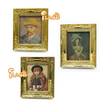 China iland Miniatures Plastic Picture Frame for Doll Room Accessories Gold Frames Figure Painting 1/12 for sale