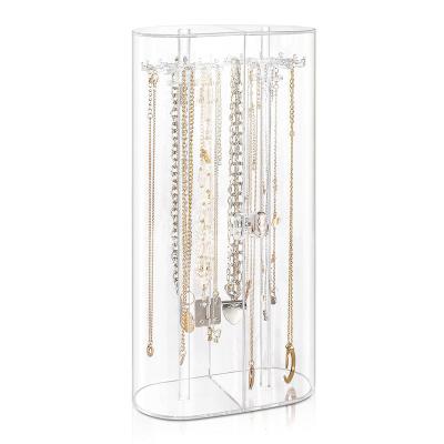 China Modern Acrylic Necklace Holder, Transparent Necklace Storage Box with 24 Hooks, Dustproof Swivel Jewelry Storage Rack for sale