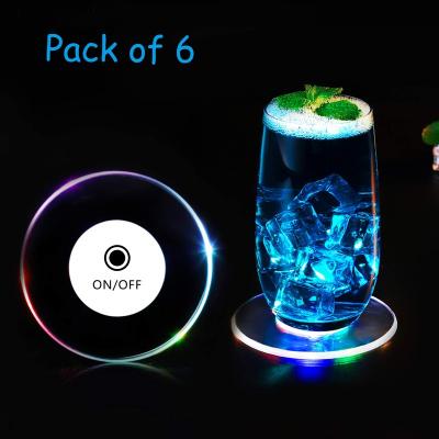 China Sustainable 6 Pieces LED Coasters For Drinks , Light Up Disposable Round Coasters ON / OFF Coasters For Drinks , Colorful LED Coasters for sale