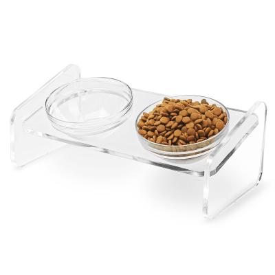 China Dog and Cat Bowls Elevated Set Stocked, Clear Acrylic Pet Carrier Food Water Bowls Holder for Puppies Cats and Small Dogs for sale