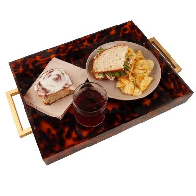 China 100% Handmade Wholesale Transparent Decorative Insert Lucite Rolling Serving Trays Storage Clear Acrylic Color Tray with Gold Metal Handles for sale