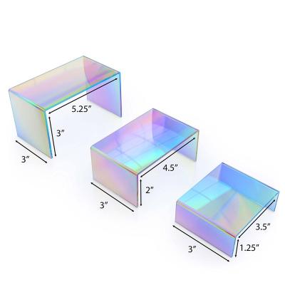 China Modern Rainbow Display Iridescent Acrylic Risers (Set of 6), Laser Display Stand for Cake for sale