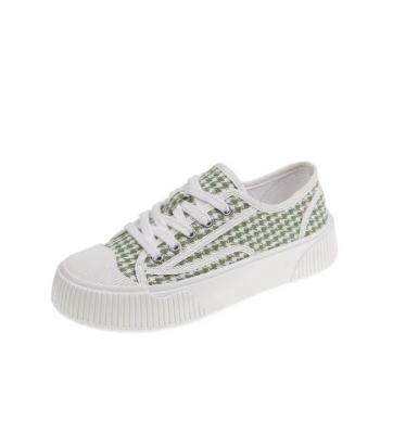 China Cushioning white shoes 2022 spring and new summer platform canvas shoes Korean style houndstooth women's lace-up student Casual Shoes for sale