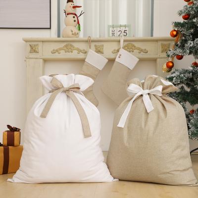 China Custom Wholesale Personalized Burlap Santa Sack Monogram Blank Burlap Christmas Sack Burlap With Polyester Lining for sale