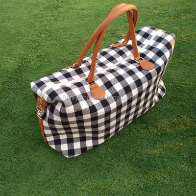 China Wholesale Monogrammed Weekender Plaid Women Canvas Plaid Tote Bag for sale