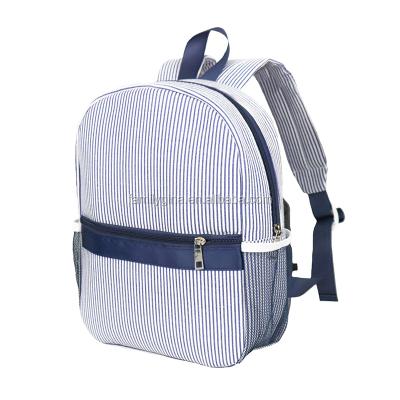 China Other Wholesale Back To School Monogram Toddler Zipper Kids Cotton Seersucker Backpack for sale