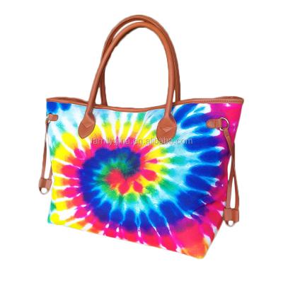 China Wholesale Women's Tie Dye Eco-Friendly Monogrammed Sunflower Printed Tote Bag for sale