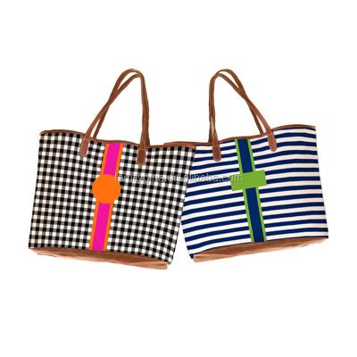 China Wholesale Mothers Day Eco Friendly Plaid/Stripe Monogram Tote Bag for sale