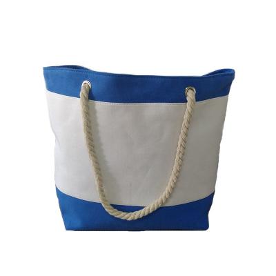 China Fashion Canvas Beach Handbag Wholesale Women Canvas Rope Beach Bag Monogrammed Bag for sale