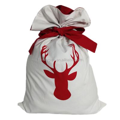 China Custom Wholesale White Fold / Handled Gift Bag Christmas Home Decoration Canvas Santa Sack for sale