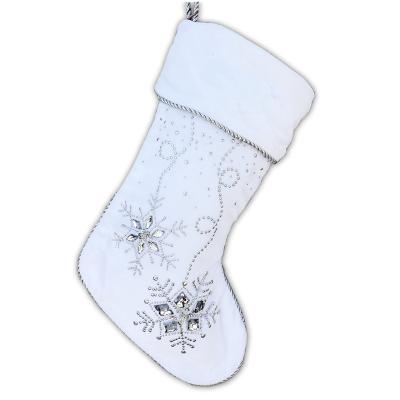 China Christmas Wholesale Personalized Silver White Monogram Snowflake Velvet Christmas Stocking for sale