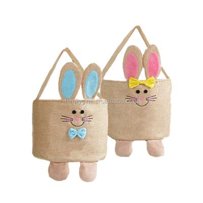 China Eco-Friendly Easter Bucket Basket Wholesale Burlap Candy Bag For Kids Bunny Easter Bucket for sale