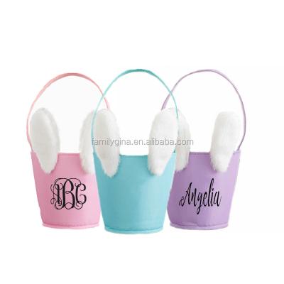 China Eco-Friendly Plush Easter Bunny Ears Tote Bucket Basket Wholesale Monogrammed Bunny Ears Easter Tote Bucket Basket for sale