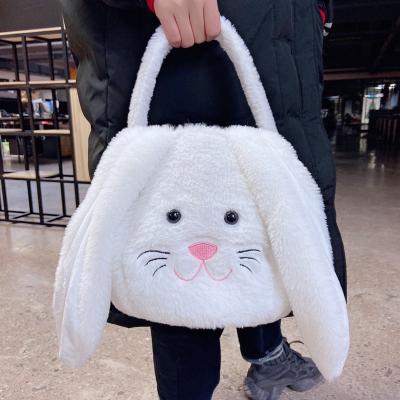 China Furry Bunny Easter Basket Candy Bag Easter Buckets Of Treat Kids Bunny Treat Easter Bucket With Big Ears for sale