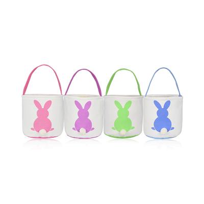 China Bunny Basket Canvas Rabbit Easter Plush Tail Hunt Bag Decorations Wholesale Custom Easter Easter Egg Kids Bunny Bucket Easter Bucket for sale