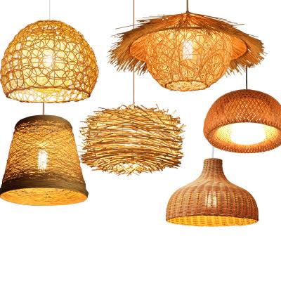 China Japanese Style Modern Bamboo Chandelier Restaurant Lantern Chandelier Art Bamboo Rattan Woven Lamp for sale