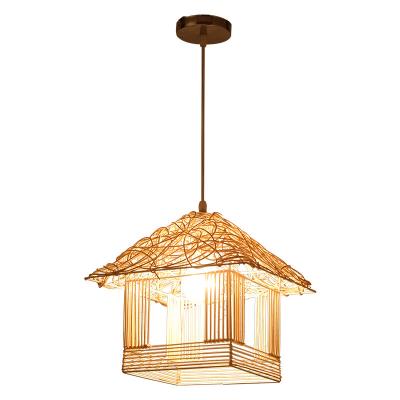 China Japanese Style Modern Bamboo Chandelier Restaurant Lantern Chandelier Art Bamboo Rattan Woven Lamp for sale