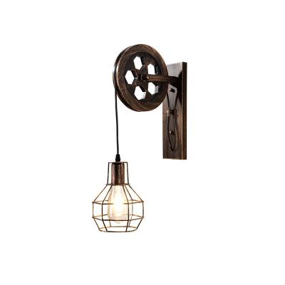 China Eco-friendly retro industrial style wrought iron pulley wall lamp personality restaurant corridor aisle lamp creative for sale