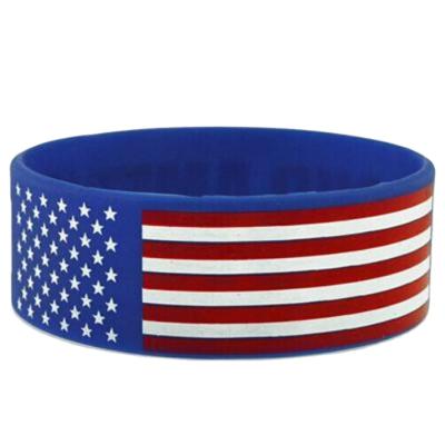 China Cancer American Flag Round Printed Rubber Wristband for sale