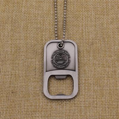 China Antique Silver Design Zinc Alloy Metal Europe Hardware 3D Dog Tag Bottle Opener With Chain for sale