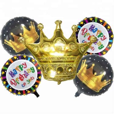 China Wholesale New Eco-friendly Design 5 Pcs Set Crown Happy Birthday Foil Balloon For Party Decoration for sale