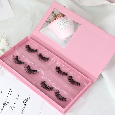 China Tapered Good Quality Eyelash Boxes Custom Logo Boxes Fake 3D 19mm Mink Strip Eyelashes Custom Eyelash for sale