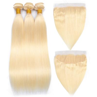 China Honey Blonde Color 613 Brazilian Straight Bundles With Frontal 13x4 SOKU Hair Weave Bundles Non-Remy Hair Extension Betty Hair for sale