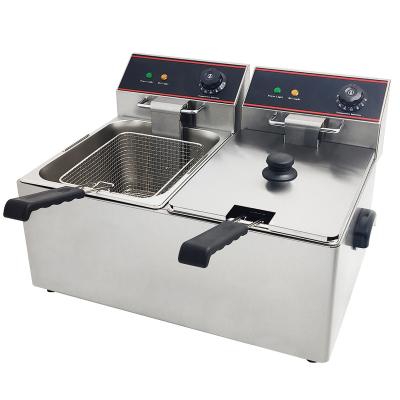 China Restaurant 6L+6L Electric Stainless Steel Double Cylinder Potato Deep Fryer for sale