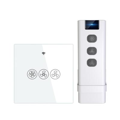 China Tempered Glass+PC 3 Band EU/UK Blue Tooth RF433 Home Wifi Fan Switch Power-up Memory Fan Touch Smart Switch for sale