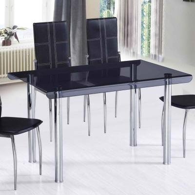 China Practical& Cheap Smoked Glass Table Tops Restaurant Dining Table Metal Chromed Legs for sale