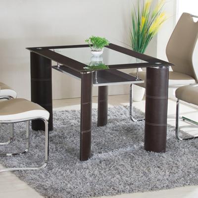 China Practical& cheap black paint dining table glass mdf covered pvc legs table and chair set cheap for sale