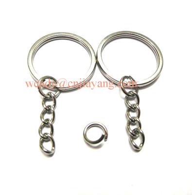 China Jiayang Silver Iron Split Key Chain Ring W/ 25mm Chain And Screw for sale