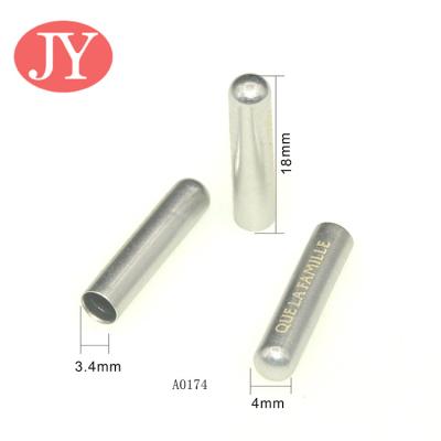 China jiayang matte silver color 4.0mm cord laser logo metal tipping for pant lace  cord aglets tipping for sale