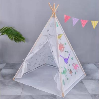 China LOW MOQ 20pcs Triangular Play Tent Canvas Kids Teepee Theater House Tent Toy Safety Standards Paintable Teepee For Kids for sale