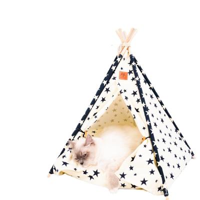 China Removable and Washable Beige Tent Cat House Dog Bed Four Seasons Canvas Star Amazon Hot Sale Pet House Removable Cover for sale