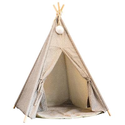 China New Customized Breathable Foldable Wooden Canvas Dog Cat Tipi House Indian Pet Teepee Tent Cave Bed Tents for sale