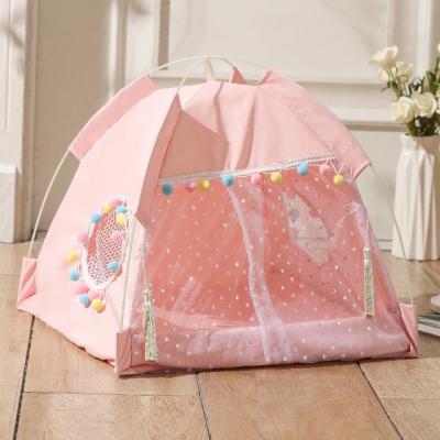 China NEW Breathable Portable Pet House Tent Summer Breathable Yarn Rest Indoor Pet Cooling Tent for sale