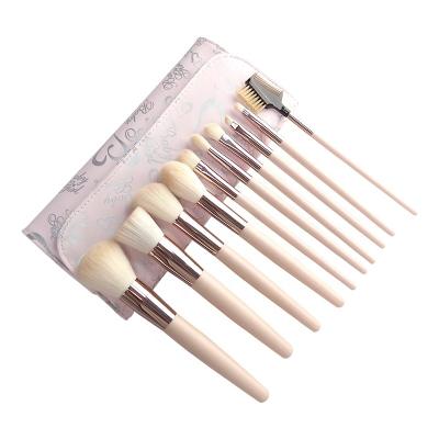 China Angular Blush Custom Premium Goat Hair Makeup Pastel Brushes With White Wood Handle for sale