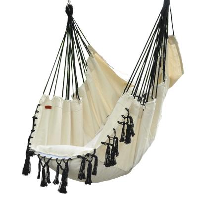 China Modern Hot Selling Moq 150*120cm Low White Black Bedroom Tassel Fringed Macrame Canvas Fabric Hammock Swing Bohemian Chair for sale